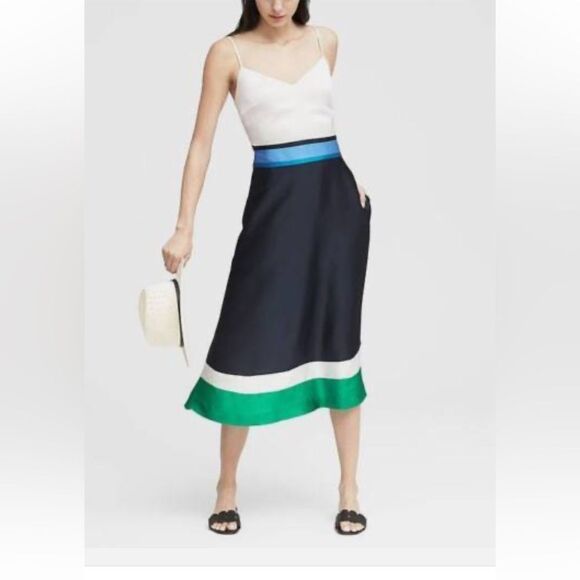 NWT Banana Republic Color Block Midi Dress, Navy Blue, sz 8 Medium - Picture 1 of 5